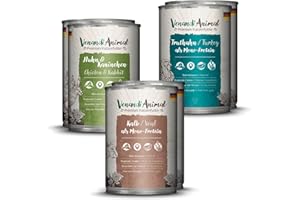 Venandi Animal Premium comida húmeda para gatos, pack de prueba II, pollo + conejo, ternera, pavo, 6 x 400 g, sin cereales y natural, 2.4 kg