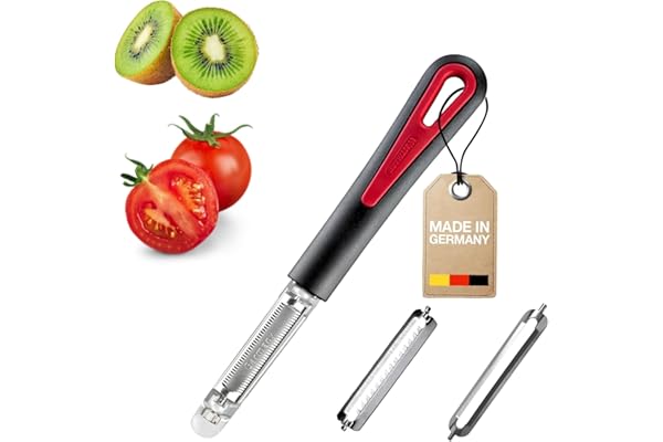 Westmark Set d'Épluchage, 3 pièces : 1 Éplucheur de Tomates/Kiwis + 1 Lame Julienne + 1 Lame standard, 1 Éplucheur - 3 Lames, Tomfix Gallant, Acier inoxydable/plastique, Noir/Rouge, 294622E6