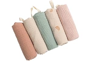 Yotlein 5 Piezas Gasas para Bebes, Toallas De Muselina Suaves, Muselina De Algodón Orgánico, Toalla De Gasa Multiusos para Bebés, Multiusos, Babero, Manta, Trapito