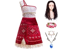 DGMYFY Vestidos de Princesa Niñas Disfraz Oceanía Princesa Niña con Peluca,Collar Fluorescente,Pulsera de concha,Guirnalda de Corona Disfraces Hawaiana Niña Cumpleaños Carnaval Cosplay