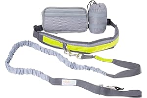 vitazoo Smycz do biegania dla psów z pasem biodrowym – elastyczna smycz z regulowanym pasem do biegania – smycz dla psa z kieszenią na pasek i odblaskowymi odcinkami – smycz do biegania dla psa