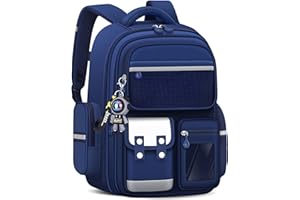 Amythe Tornister szkolny dla chłopców, duży plecak dziecięcy ze słodką zawieszką, torba szkolna dla chłopców od 2 do 5 klasy, plecak dla dzieci do szkoły lub podróży z wieloma przegródkami