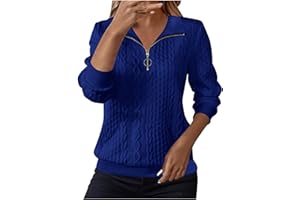 KUIH Sweatshirts for Women Cable Knit Jumpers Lapel Half Zip Pullover Ladies Thermal Sweatshirt Long Sleeve Tops Winter Autumn Sweaters Warm Tunics for Office Work Daily Going Out Wear