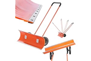 KADAX Snow Shovel with Wheels and Adjustable Handle, Heavy Duty Snow Pusher for Driveways, Sidewalks and Paths, Manual Snow Plough (95.5 x 33.5 cm)