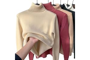 BeerMmay Pull d'hiver Chaud en Tricot Polaire avec Doublure en Fausse Laine et col roulé pour Femme