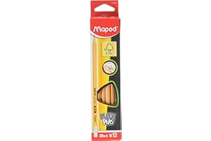 Maped - Crayons Graphite 2B #0 Black’Peps - Crayons à Papier en Bois avec Gomme - Forme Triangulaire Ergonomique - Boîte de 12 Crayons Papier 2B n°0 - Noir