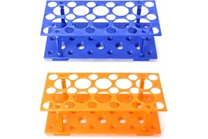 QWORK® 2 Pack Plastic Test Tube Rack, Centrifuge Tube Rack Laboratory Holder for 10ml / 15ml / 50ml, Blue and Orange