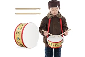 TERRIFI Kids Drum Set, 7.87 in Wooden Toy Drum with Adjustable Strap and 2 Drumsticks, Educational Sensory Musical Instrument for Toddlers, Kids, Baby Toy Gift