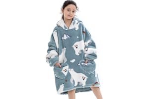 Fohevers Hoodie Blanket,Blanket Sweatshirt,Wearable Blanket Hoodie Oversized Snuggle Warm Pullover Flannel Blanket Jumper for Children 5-13 Years Old