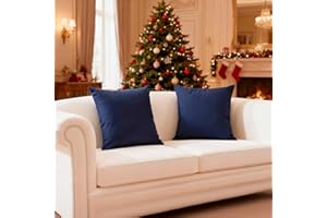 Encasa XO Conjuntos de Almohadas de algodón de algodón de 2 I 16x16 in (40 x 40 cm) - Azul escocés I No Insertar I Plain Square Cubas de Almohadas I Lavable | para Uso en Interiores