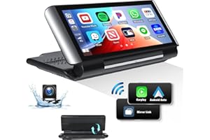 OILIEHU Autoradio avec Apple CarPlay Android Auto sans Fil, 6,86 '' Pliable Écran Tactile Portable Autoradio avec Lien Miroir Airplay sans Fil/FM/Navigation/Siri,Google/Bluetooth/AUX + Caméra de Recul
