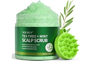 Tea Tree Scalp Scrub, en 2-i-1 hårbottenbehandling med pepparmyntsolja, rengör och tar bort avlagringar i hårbotten, levereras med en hårbottenmassageapparat i silikon, 300 g