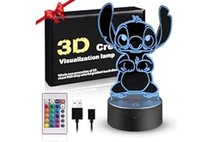 Moocuca Lampada Stitch 3D Luce Notturna per Bambini Telecomando Comandi 16 varianti di colore Decorazione per il comodino Ambiente creativo Regali di Natale compleanno per Ragazzo Ragazza