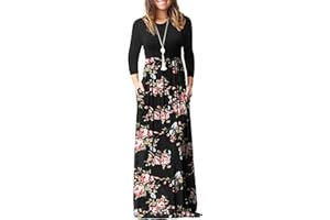 GRECERELLE Women's Casual Maxi Dress Long Sleeve Long Dresses with Pockets and Sleeves for Ladies