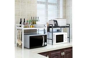 Luchs –Mikrowellen Ständer/Regal, Mikrowellenhalterung, Mikrowellenständer, Mikrowellen Ständer/Organizer mit 3 Haken, Microwave Holder/Mikrowellenregal grössenverstellbar (Weiss, Gora)