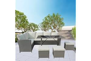 GadgetHaven 10 Seater All-Weather PE Rattan Garden Furniture Set with Retractable Chairs, UV Resistant & Removable Cushions for Patio, Garden, or Conservatory (Solid Grey+Light Cushions)