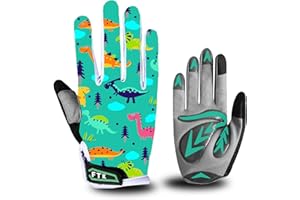 FINGER TEN Kids Cycling Gloves Full Finger Gel Padded Anti Slip Value Pair, Waterproof Bike Gloves Girls Boys Junior Good Grip Breathable Comfortable Stylish Look for MTB BMX Dirtbike Ridding Sport Outdoor