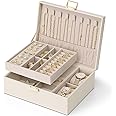 Vlando Jewellery Box for Women Girls 2 Tier Jewellery Storage Leather Jewellery Box with 2 Watch Cushions Jewellery Organiser Jewellery Box Gift Idea for Watches Rings Earrings Necklaces