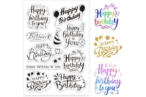 GLOBLELAND Happy Birthday Decorative Clear Stamps for Cards Making Birthday Text Clear Stamp Seals for DIY Scrapbooking Photo Album Journal Home Decoration