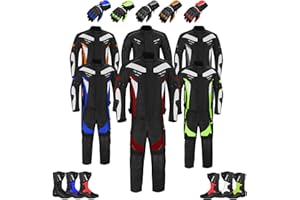 PROFIRST Motorbike Suit With Gloves and Free Balaclava Waterproof 2 Piece Full Suit in Cordura Fabric and CE Approved Armour - Jacket + Trouser + Gloves