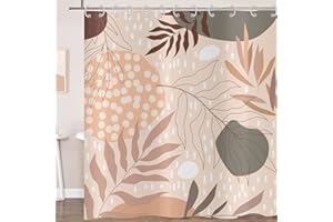 Hnmdmyi Duschvorhang Boho 180x200, Abstrakte Blätter Pflanze Beige Badewanne Vorhang Mid Century Modern Geometrisch Minimalistisch Ästhetisch Kunst Wasserdicht Polyester Stoff Waschbar Badevorhang