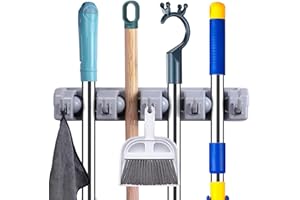 Kiemeu Mop And Broom Holder Wall Mounted Sweeping Brush Holder Organiser For Utility Room Storage Garden Tool Hangers For Garage Wall