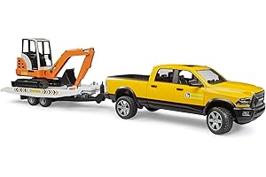 Bruder 02546 - RAM Rental Service avec Mini-excavatrice - 1:16 Pick-up, Jeep, Chantier, Véhicule de Construction, Jouets à partir de 4 Ans