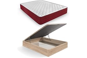 HOGAR24 ES | Pack Colchón Viscoelástico Spring Plus 15 + Canapé Madera Abatible Gran Capacidad | Color Roble Cambrian | Medida: 135x190 cm