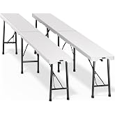 CASARIA Set of 2 Folding Garden Benches with Handles, 72 Inches, 8 People | 180 x 25 x 43 cm, Load Bench 200 kg, Metal Struct