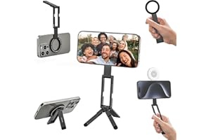 ULANZI MA60 Soporte Magnético para iPhone, Mini Trípode de Aluminio 3 en 1, Soporte Plegable para Teléfono Móvil, Imán Doble de 14N, Compatible con iPhone 17 16, 15, 14, 13, 12 Magsafe, Negro
