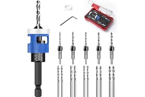 MTCHAVNO 15 Pezzi Punta da Trapano Svasatore per Legno, Set di Punte da Trapano per Svasare, Punte Regolabile per Svasatura per Legno, per Falegnameria, Attacco Esagonale da 1/4", Svasatura a 82°, HSS-M2