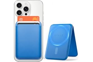 OCASE Porte-Cartes Magnétique, Support Réglable, Compatible avec MagSafe, Cuir Synthétique, pour iPhone Séries 16/15/14/13/12 (Exclu Séries Mini) et Coque per MagSafe - Bleu Clair