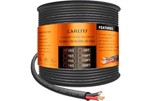 CARLITS Cable Eléctrico de 3 Conductores de Calibre 22 3x0,3mm², 15.24M Cable Trenzado Negro de Bajo Voltaje 22/3 Caja de PVC, Cable de Alimentación de Extensión Flexible para Lámpara LED