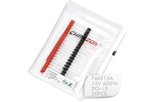 (Lot de 50 pièces) Chanzon TVS Diodes P6KE15A P6KE15 600W 15V DO-15 (DO-204AC) Canal unidirectionnel axial 600 Watt 15 Volt