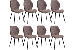 DEYARNA HOME Set med 8 moderna matsalsstolar, vadderade köksstolar, matstol i linne med metallben (brun, diamantmönster)