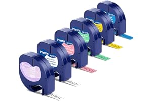 WONFOUCS 6X Replacement for Dymo Letratag Label Tape 12mm x 4m Colored Plastic Tape Compatible with Dymo Label Printer LetraTag LT-100H LT-100T LT-200B QX50 XR
