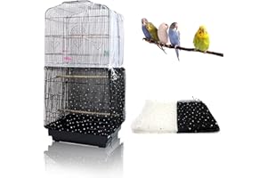 MNGREN 2 Stück Einstellbar Vogelkäfig Abdeckung, Universal Vogelkäfig Samenfänger, Papageien Kordelzug Vogelfutter Kleintiere Netz, Abdeckung Rock Bewachen für Runde Quadratische Käfige(Weiß + Schwarz)