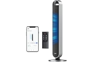 ‎DREO Dreo Smart Turmventilator Sehr Leise, 120° Oszillierender Ventilator mit Kühlung, 25dB Standventilator mit Fernbedienung für Schlafzimmer, 12 Geschwindigkeiten, 4 Modi, 12-Stund-Timer, Pilot Max S