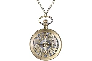 JewelryWe Relojes de Bolsillo para Hombre y Mujer, Relojes de Bolsillo Esqueleto, Relojes de Bolsillo Vintage, Relojes de Bolsillo Multiestilo y Multiestampado, Esferas con Números Romanos/Arábigos