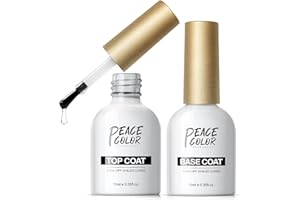 PEACECOLOR Gel Nail Polish No Wipe Top Coat and Base Coat Set,2 * 10ml Shine Finish Long Lasting Soak Off LED Lamp Nail Polish for DIY Nail Art Manicure at Home