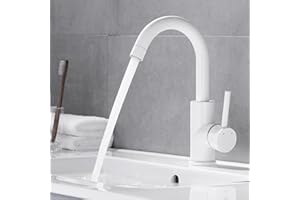 Auralum Mitigeur Lavabo, Robinet Salle Bain Rotatif à 360°, Robinet Lavabo Hauteur avec 60 cm Tube Flexible, Blanc