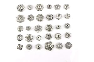 ZHIHENG 150PCS 8-15mm Wholesale Bulk Lots Silver Charms Tibetan Silver Mixed Tone Flower Bead Caps Hollow Flower Bead Caps for DIY for Necklace Bracelet Jewelry Making