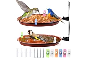 Zeuwets Abreuvoir Oiseaux, 2 Pcs Mangeoire Oiseaux Exterieur, Bain d'oiseaux à Suspendre, Distributeur Nourriture pour Oiseaux Sauvages, Baignoire à Oiseaux avec Support, Cabane Oiseaux Jardin (Brun)