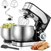 Mixer with 5L + 3L Double Stainless Steel Bowl | Reinforced Kneading Hook,Bread Kneader Pastry Kneader 1300W, Pizza, Buns and