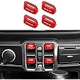 Jimen Compatible with Jeep Wrangler JL JLU 2018-2024 and Jeep Gladiator JT 2020-2024, 4PCS Center Console Window Button Switch Cover Interior Trim Accessories (Red)