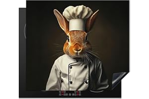 KitchenYeah© Protection Plaque Induction 60x52 cm Protege Deco Cuisine Cache Protège De Cuisson Accessoires Lapin - Cuisinier - Animal