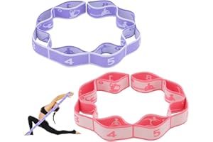 Meng Jiaran 2 Pcs Stretching Bands, Yoga Straps with 8 Adjustable Loops, Stretch Bands for Exercise, Leg and Hamstring Stretcher for Gymnastics, Pilates, Yoga, Dance, Fitness Resistance