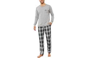 Litherday Pyjama Homme Hiver Ensemble de Pyjama Coton à Carreaux Vêtements De Nuit Automne à Manches Longues Haut et Pantalon Pyjama Sets