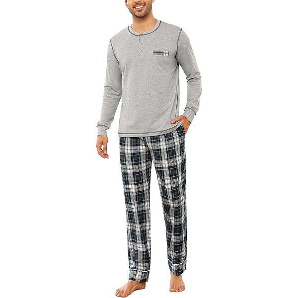 Pyjama Homme Hiver Coton 100% - Ensemble Carreaux Manches Longues, Confort Doux Et Chaleureux