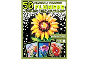Mystery Mosaics Color by Number: 50 Flowers: Pixel Art Coloring Book with Dazzling Hidden Flowers, Color Quest on Black Paper, Extreme Challenges for ... Relief, Color by Number |4mm Squares|: 2
